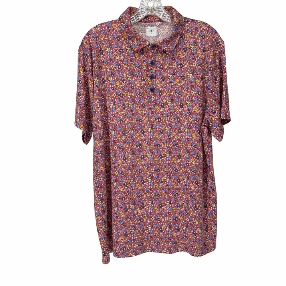 J. Crew Pink Floral Short Sleeve Polo Shirt Sz Large
